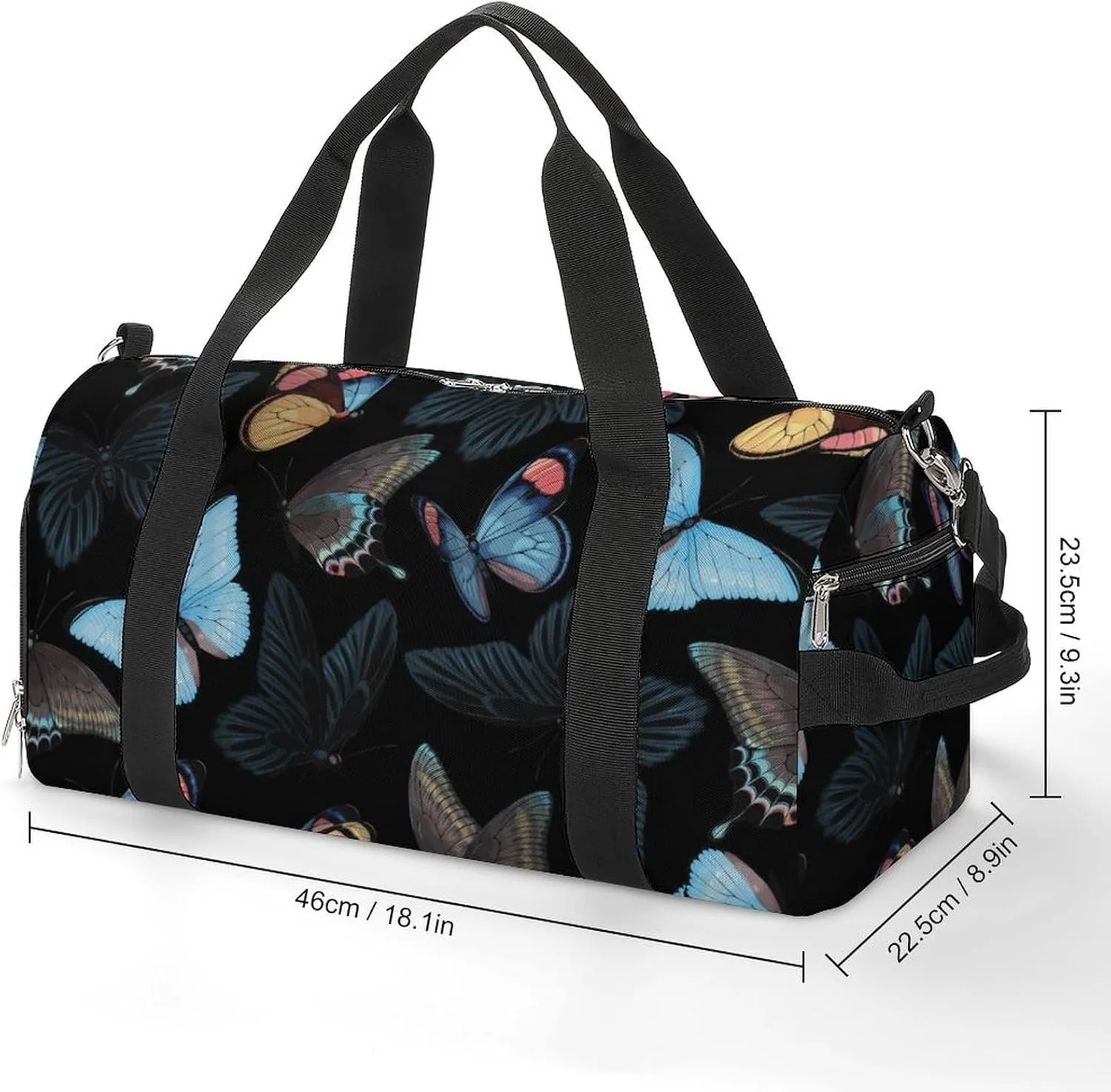 Sport Gym Duffel with Shoe Compartment Wet Pocket, Blue-yellow-butterflies Shoulder Travel Bag for Women Men