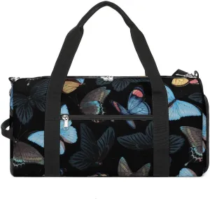 Sport Gym Duffel with Shoe Compartment Wet Pocket, Blue-yellow-butterflies Shoulder Travel Bag for Women Men