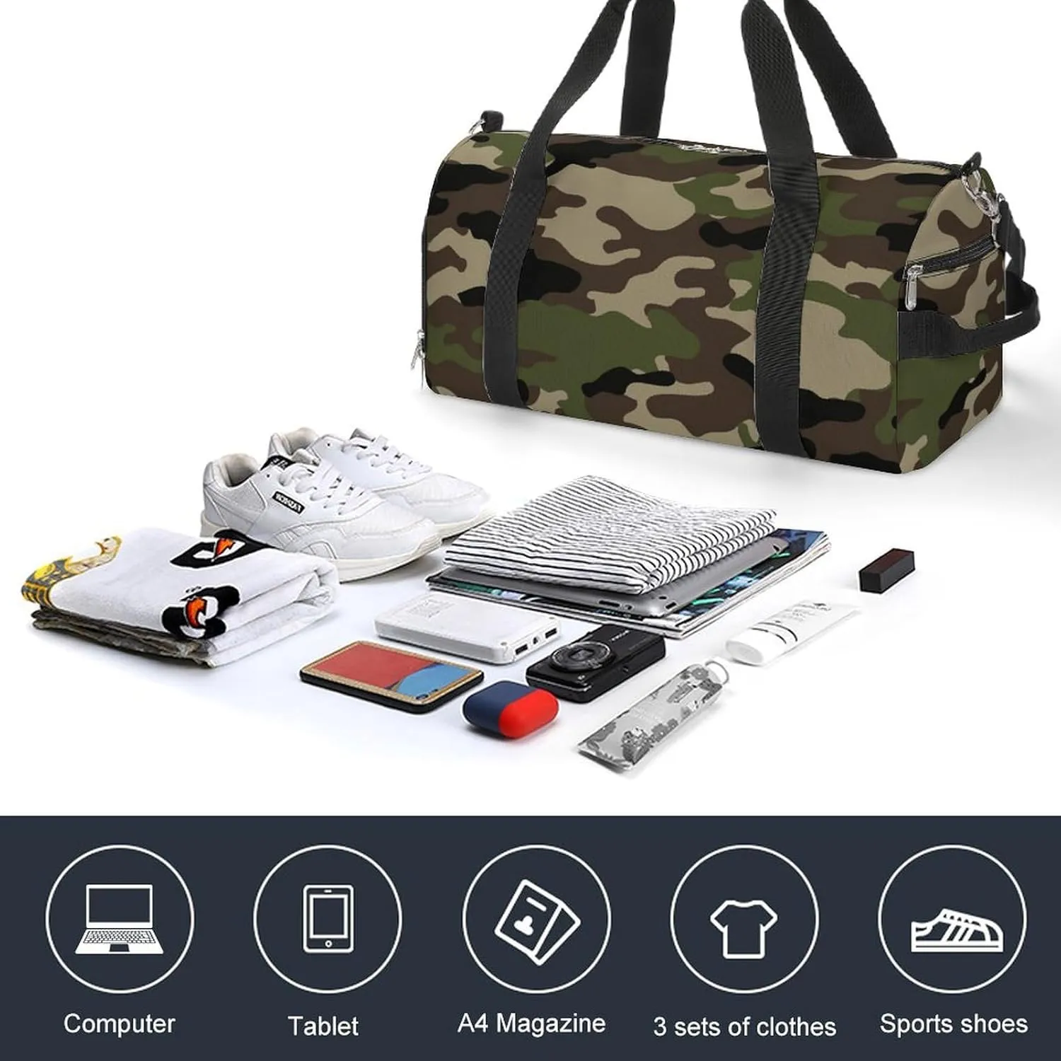 Sport Gym Duffel with Shoe Compartment Wet Pocket, Camouflage-trendy-pattern Shoulder Travel Bag for Women Men, style-4