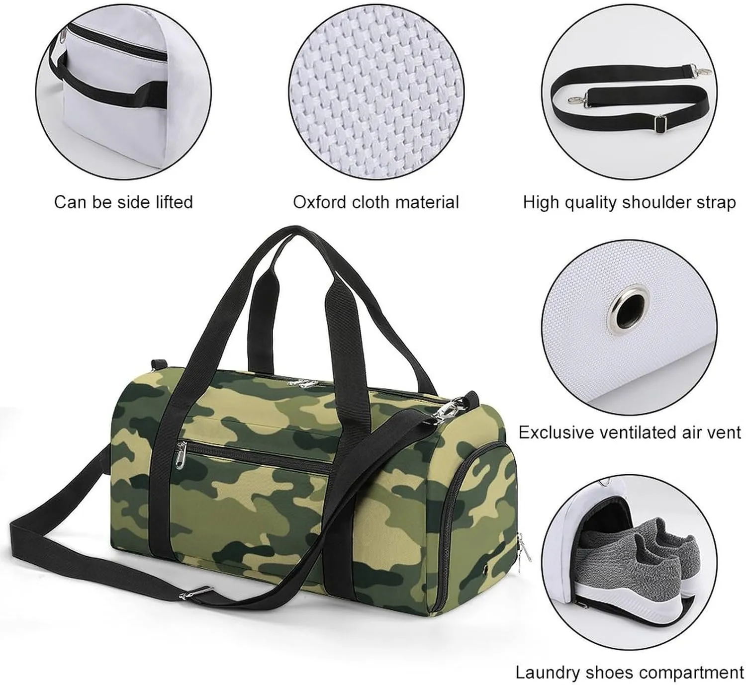 Sport Gym Duffel with Shoe Compartment Wet Pocket, Camouflage-trendy-print Shoulder Travel Bag for Women Men, style-3