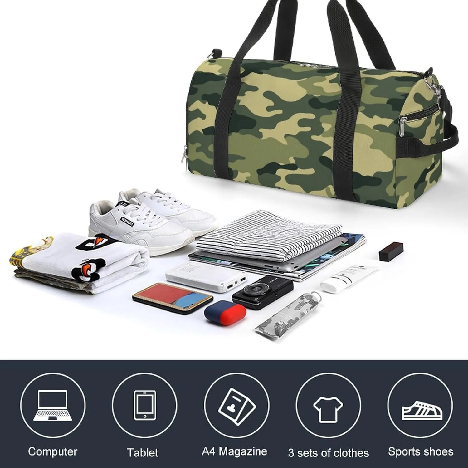 Sport Gym Duffel with Shoe Compartment Wet Pocket, Camouflage-trendy-print Shoulder Travel Bag for Women Men, style-3