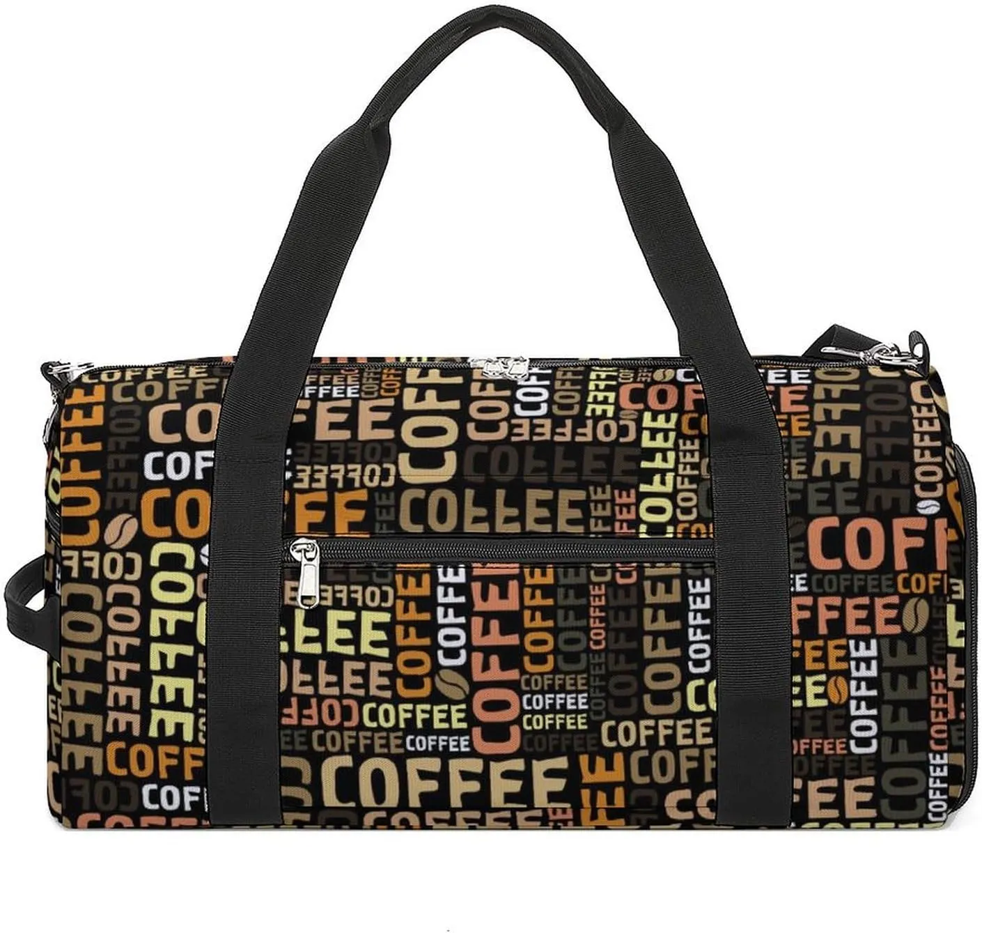 Sport Gym Duffel with Shoe Compartment Wet Pocket, Coffee-print Shoulder Travel Bag for Women Men, style