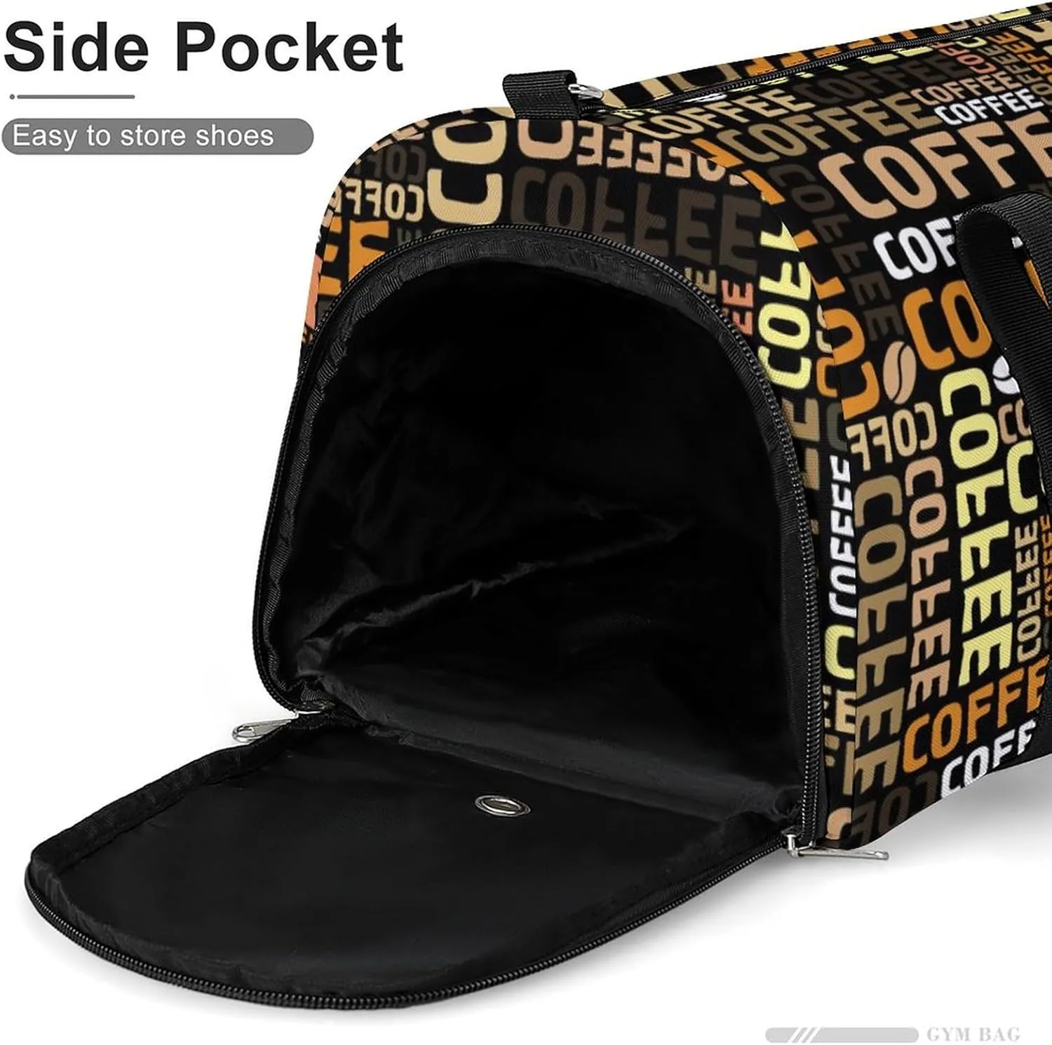Sport Gym Duffel with Shoe Compartment Wet Pocket, Coffee-print Shoulder Travel Bag for Women Men, style