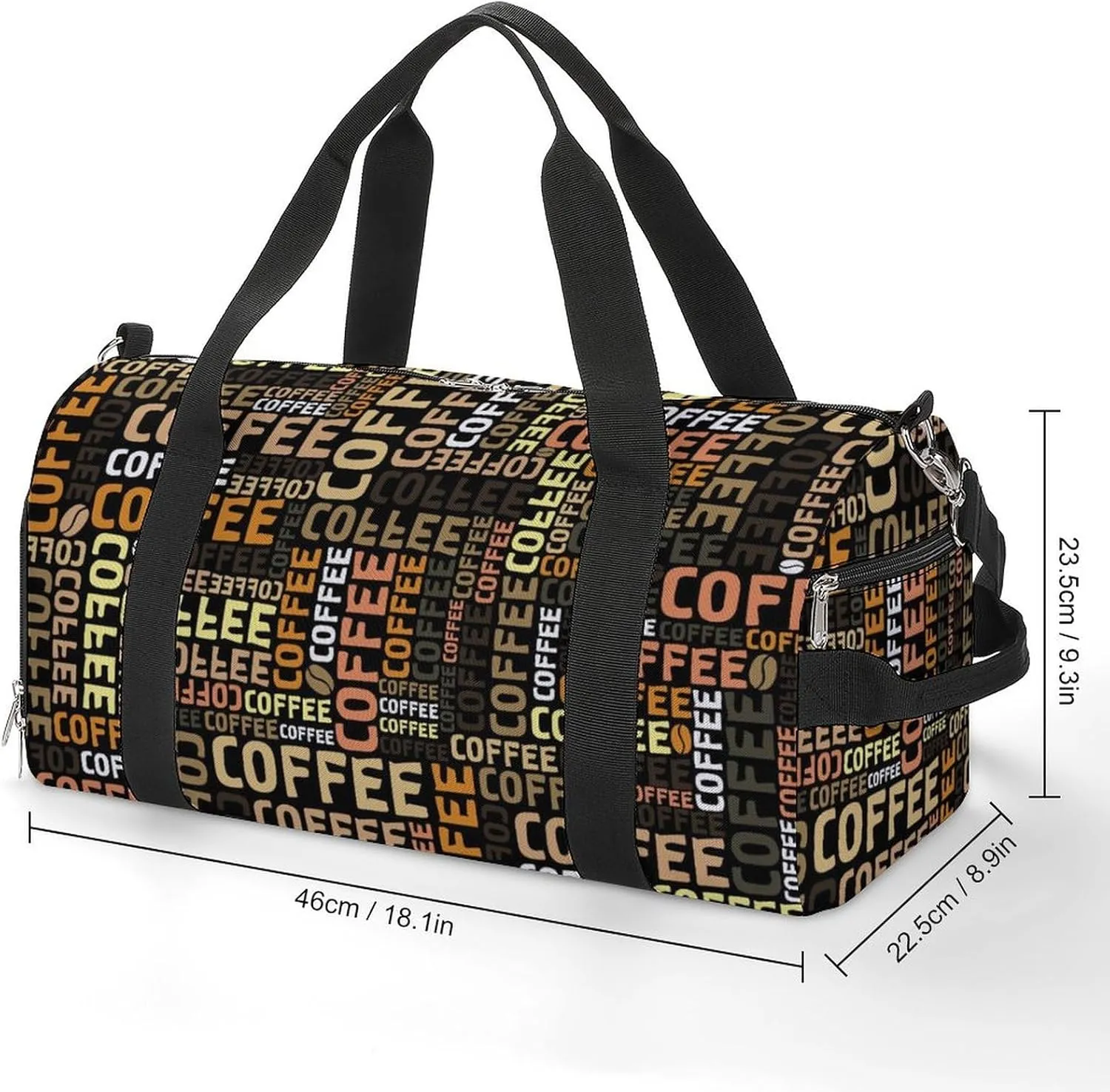 Sport Gym Duffel with Shoe Compartment Wet Pocket, Coffee-print Shoulder Travel Bag for Women Men, style