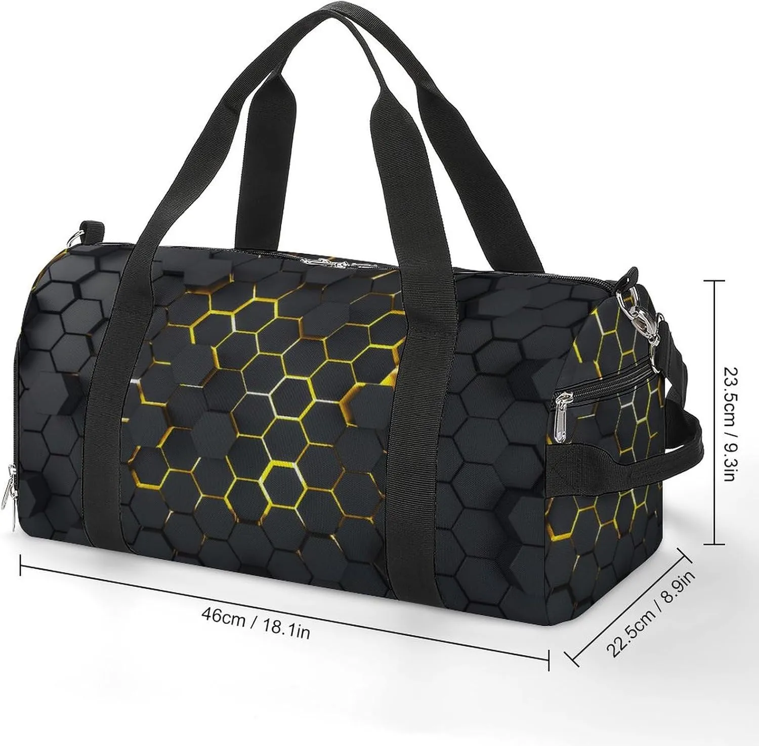 Sport Gym Duffel with Shoe Compartment Wet Pocket, Dark-hexagon-pattern Shoulder Travel Bag for Women Men, style-3