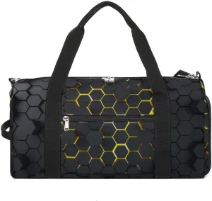 Sport Gym Duffel with Shoe Compartment Wet Pocket, Dark-hexagon-pattern Shoulder Travel Bag for Women Men, style-3