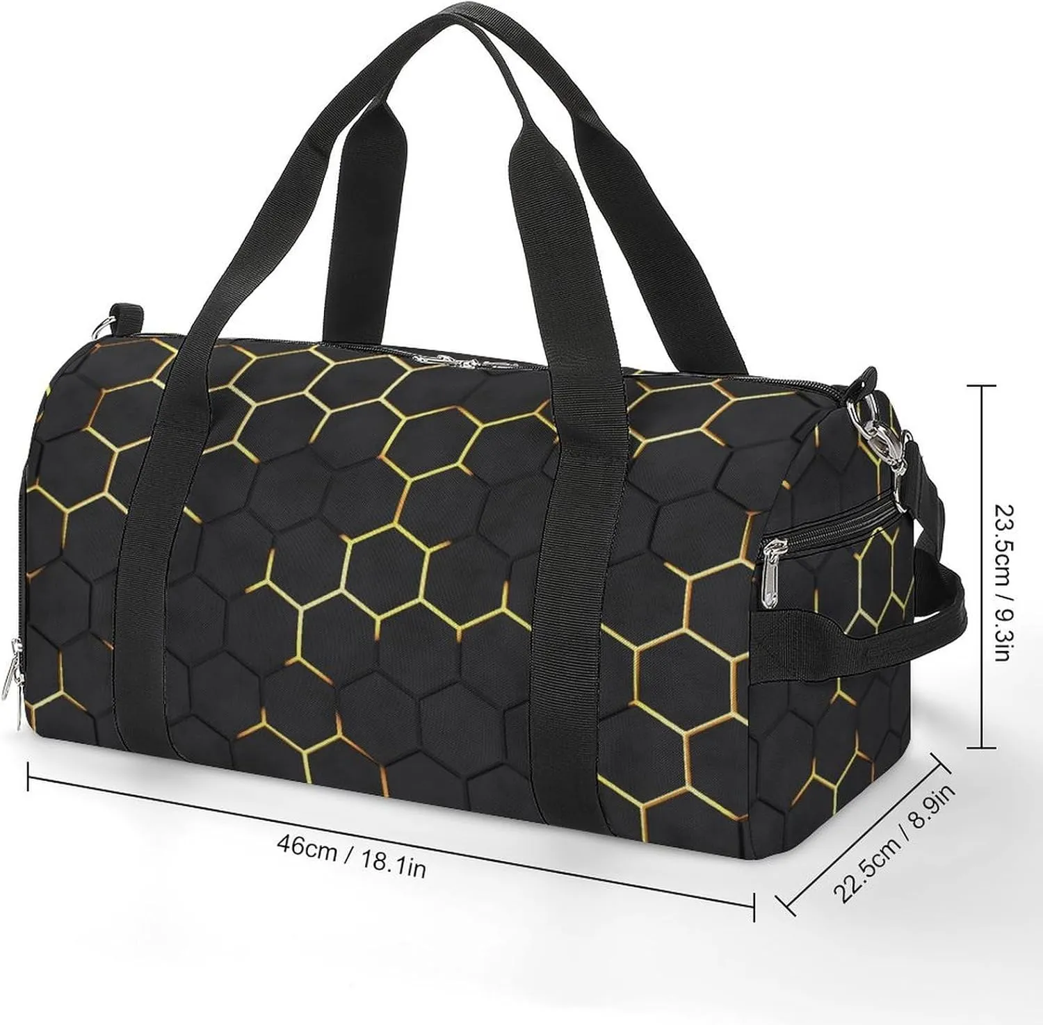 Sport Gym Duffel with Shoe Compartment Wet Pocket, Dark-hexagon-texture Shoulder Travel Bag for Women Men, style-2