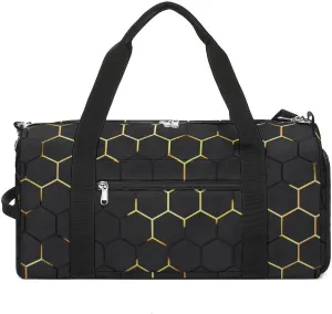 Sport Gym Duffel with Shoe Compartment Wet Pocket, Dark-hexagon-texture Shoulder Travel Bag for Women Men, style-2