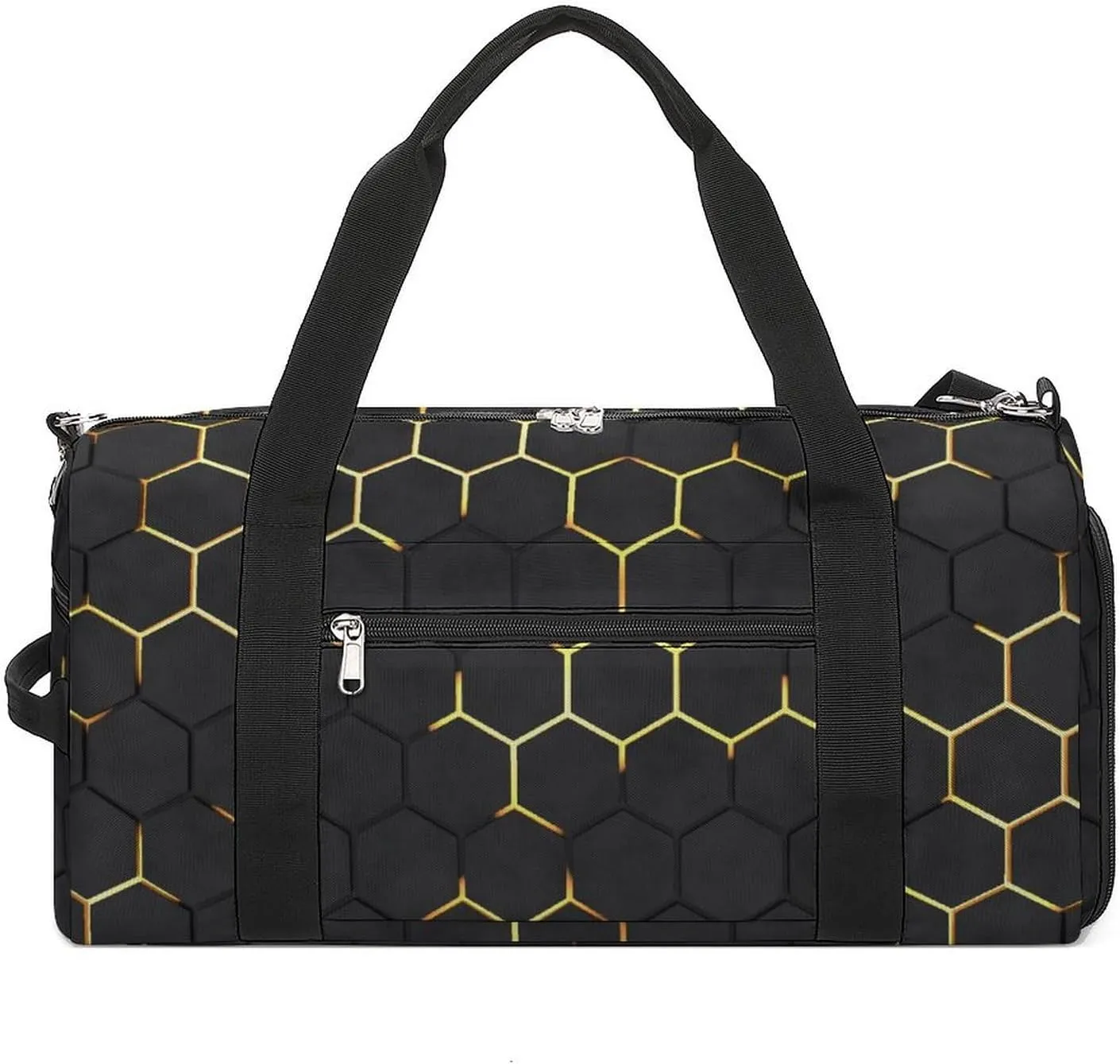 Sport Gym Duffel with Shoe Compartment Wet Pocket, Dark-hexagon-texture Shoulder Travel Bag for Women Men, style-2