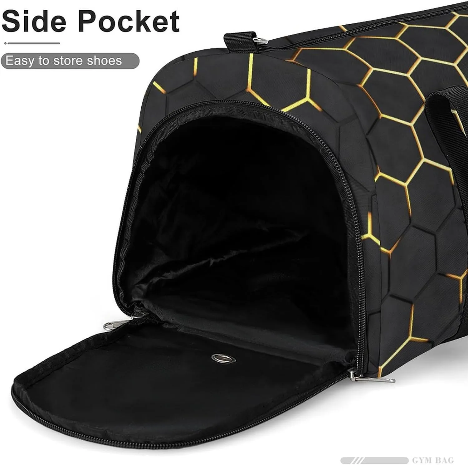 Sport Gym Duffel with Shoe Compartment Wet Pocket, Dark-hexagon-texture Shoulder Travel Bag for Women Men, style-2
