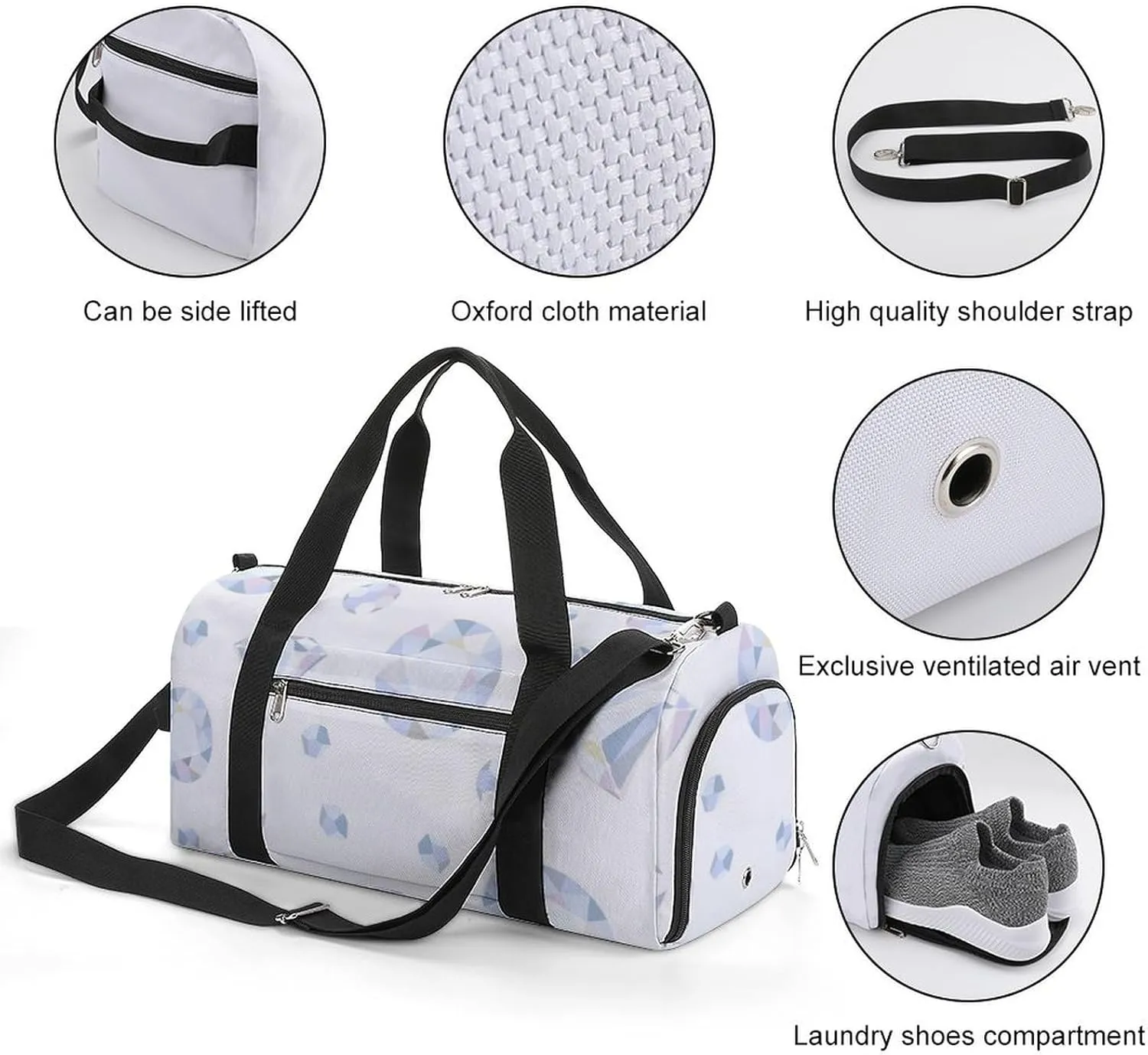 Sport Gym Duffel with Shoe Compartment Wet Pocket, Diamonds-pattern Shoulder Travel Bag for Women Men
