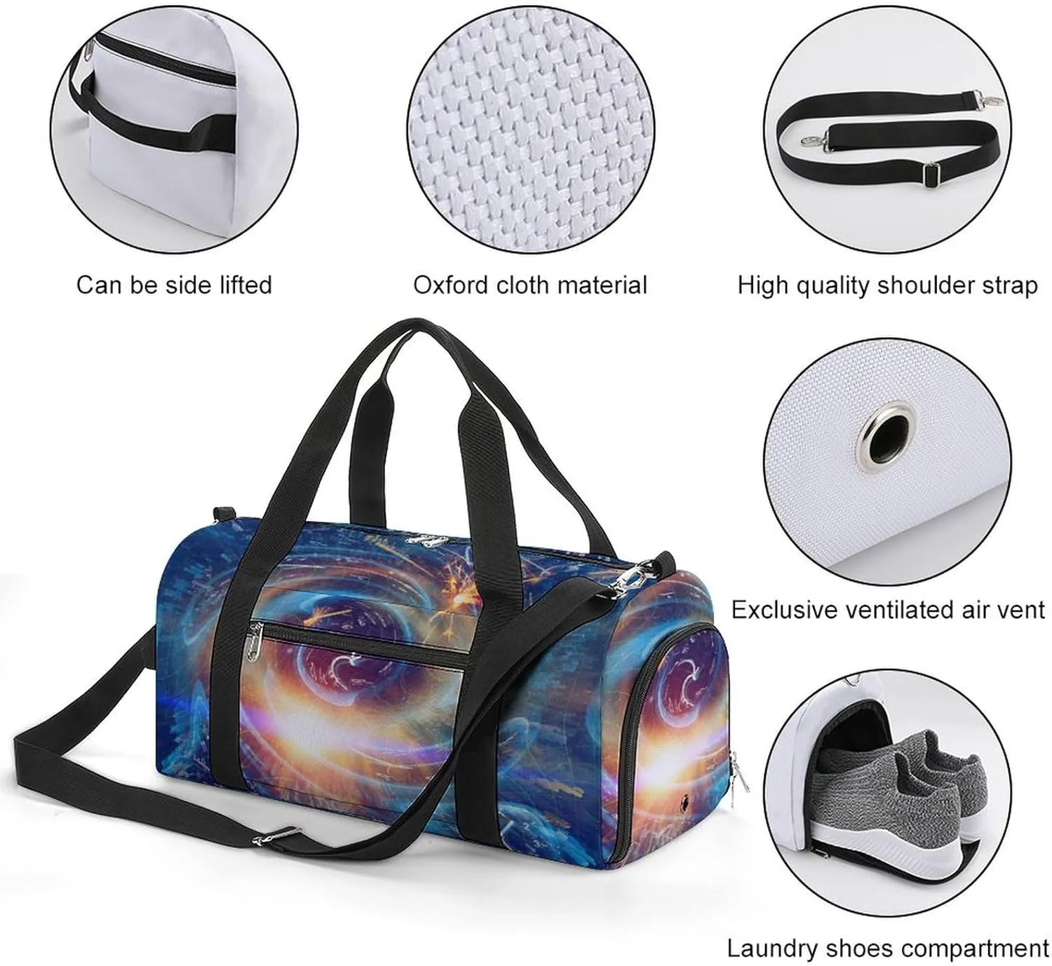 Sport Gym Duffel with Shoe Compartment Wet Pocket, Einsteins-theory Print Shoulder Travel Bag for Women Men, style-1