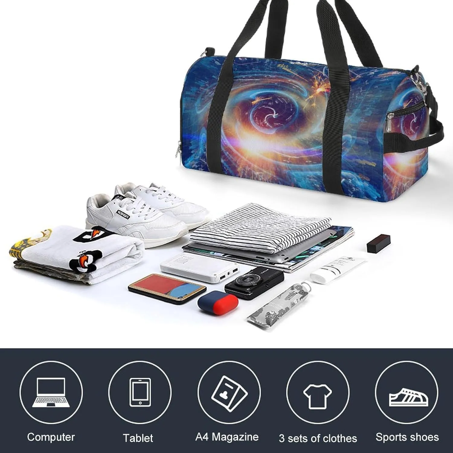 Sport Gym Duffel with Shoe Compartment Wet Pocket, Einsteins-theory Print Shoulder Travel Bag for Women Men, style-1
