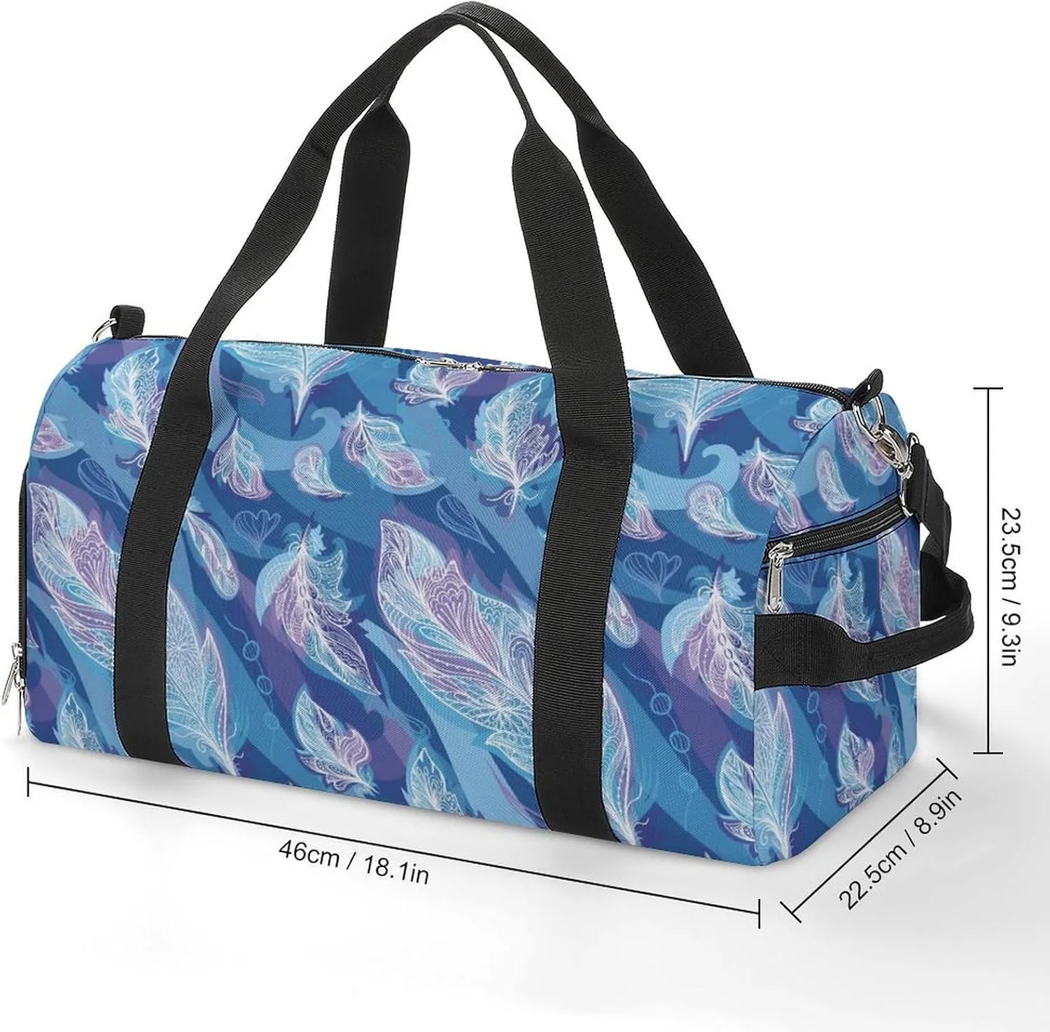 Sport Gym Duffel with Shoe Compartment Wet Pocket, Feather-hippie-style-blue Shoulder Travel Bag for Women Men
