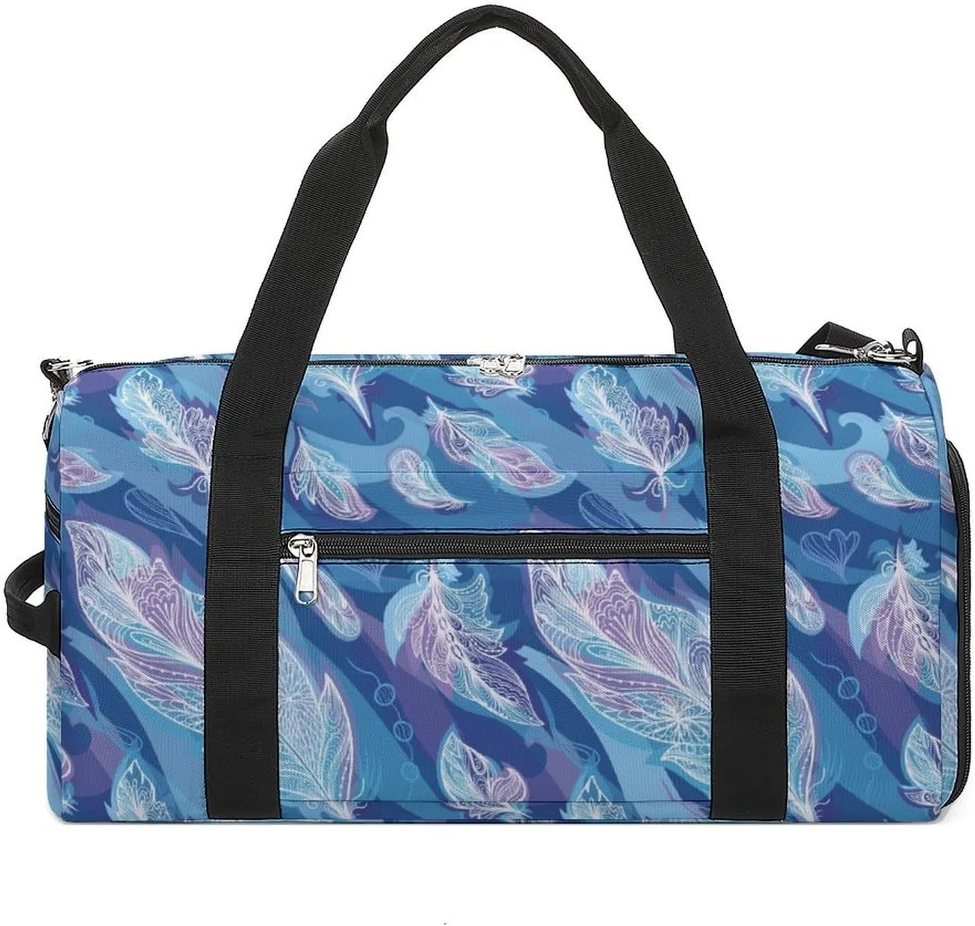 Sport Gym Duffel with Shoe Compartment Wet Pocket, Feather-hippie-style-blue Shoulder Travel Bag for Women Men