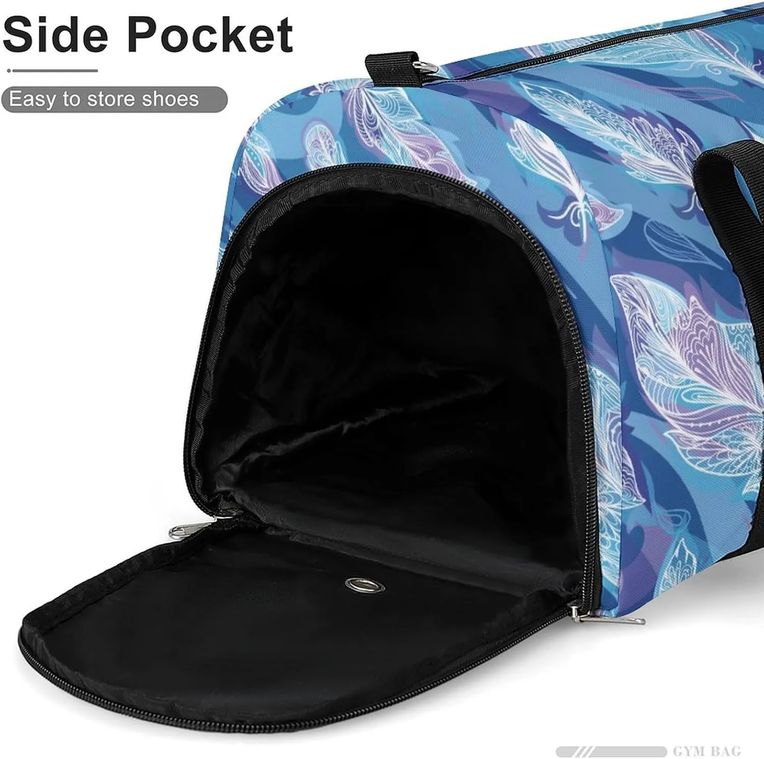 Sport Gym Duffel with Shoe Compartment Wet Pocket, Feather-hippie-style-blue Shoulder Travel Bag for Women Men