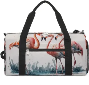 Sport Gym Duffel with Shoe Compartment Wet Pocket, Flamingos-pond-watercolor Shoulder Travel Bag for Women Men