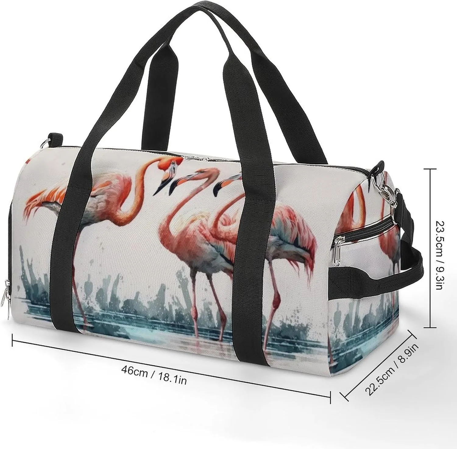 Sport Gym Duffel with Shoe Compartment Wet Pocket, Flamingos-pond-watercolor Shoulder Travel Bag for Women Men
