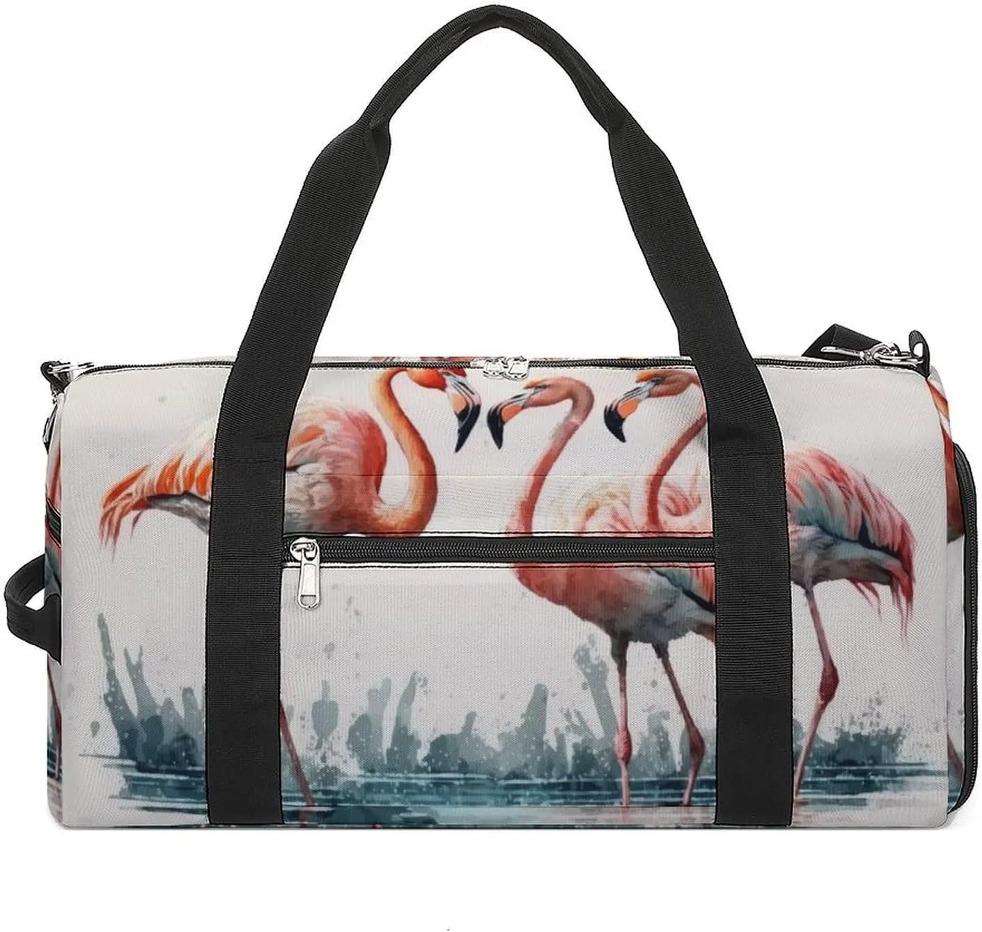 Sport Gym Duffel with Shoe Compartment Wet Pocket, Flamingos-pond-watercolor Shoulder Travel Bag for Women Men