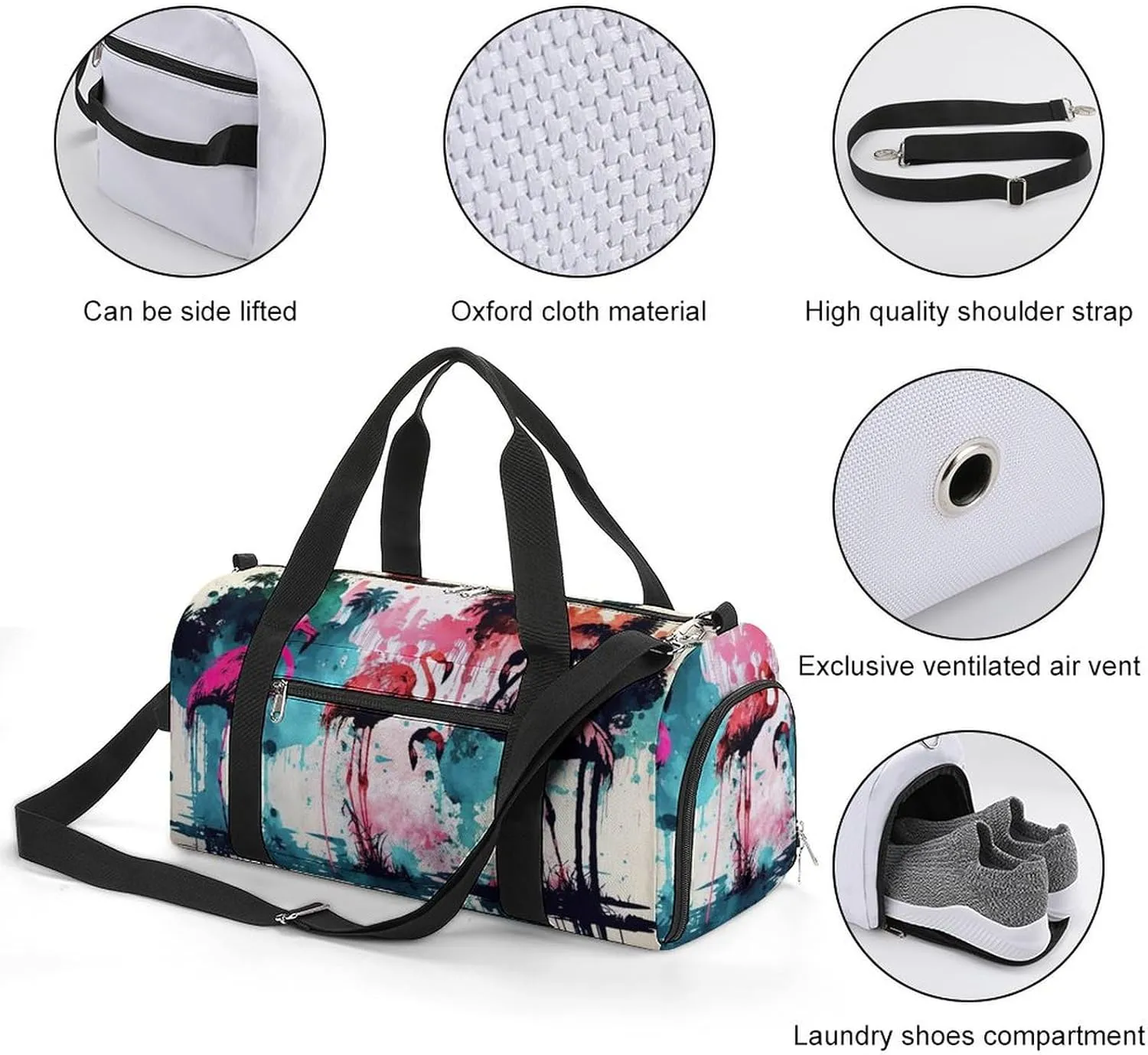 Sport Gym Duffel with Shoe Compartment Wet Pocket, Flamingos-tropical Shoulder Travel Bag for Women Men, style-4