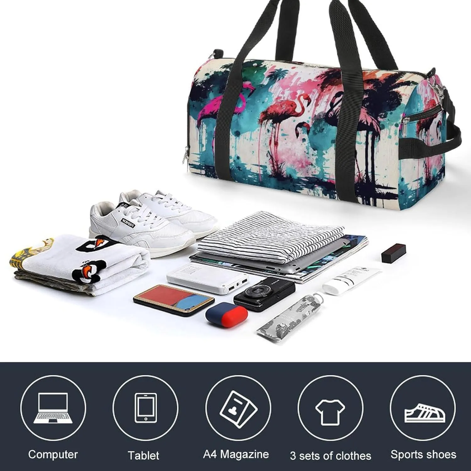 Sport Gym Duffel with Shoe Compartment Wet Pocket, Flamingos-tropical Shoulder Travel Bag for Women Men, style-4