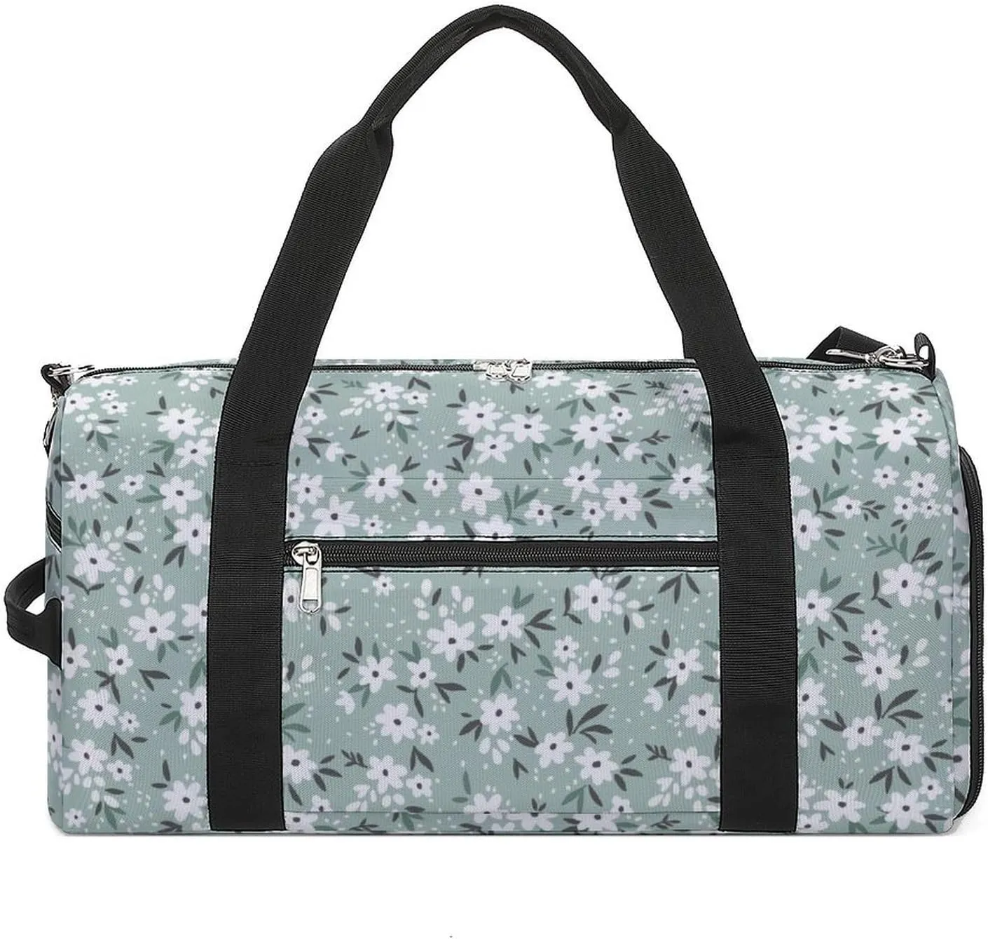 Sport Gym Duffel with Shoe Compartment Wet Pocket, Flowers-light-blue-print Shoulder Travel Bag for Women Men