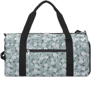 Sport Gym Duffel with Shoe Compartment Wet Pocket, Flowers-light-blue-print Shoulder Travel Bag for Women Men