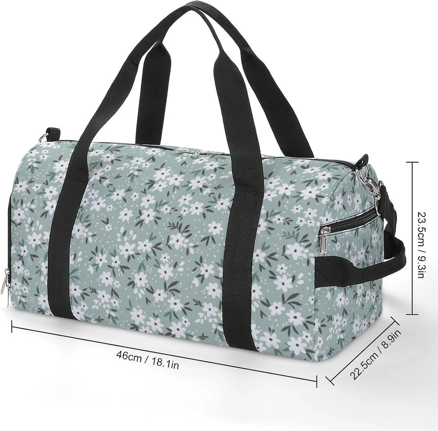 Sport Gym Duffel with Shoe Compartment Wet Pocket, Flowers-light-blue-print Shoulder Travel Bag for Women Men