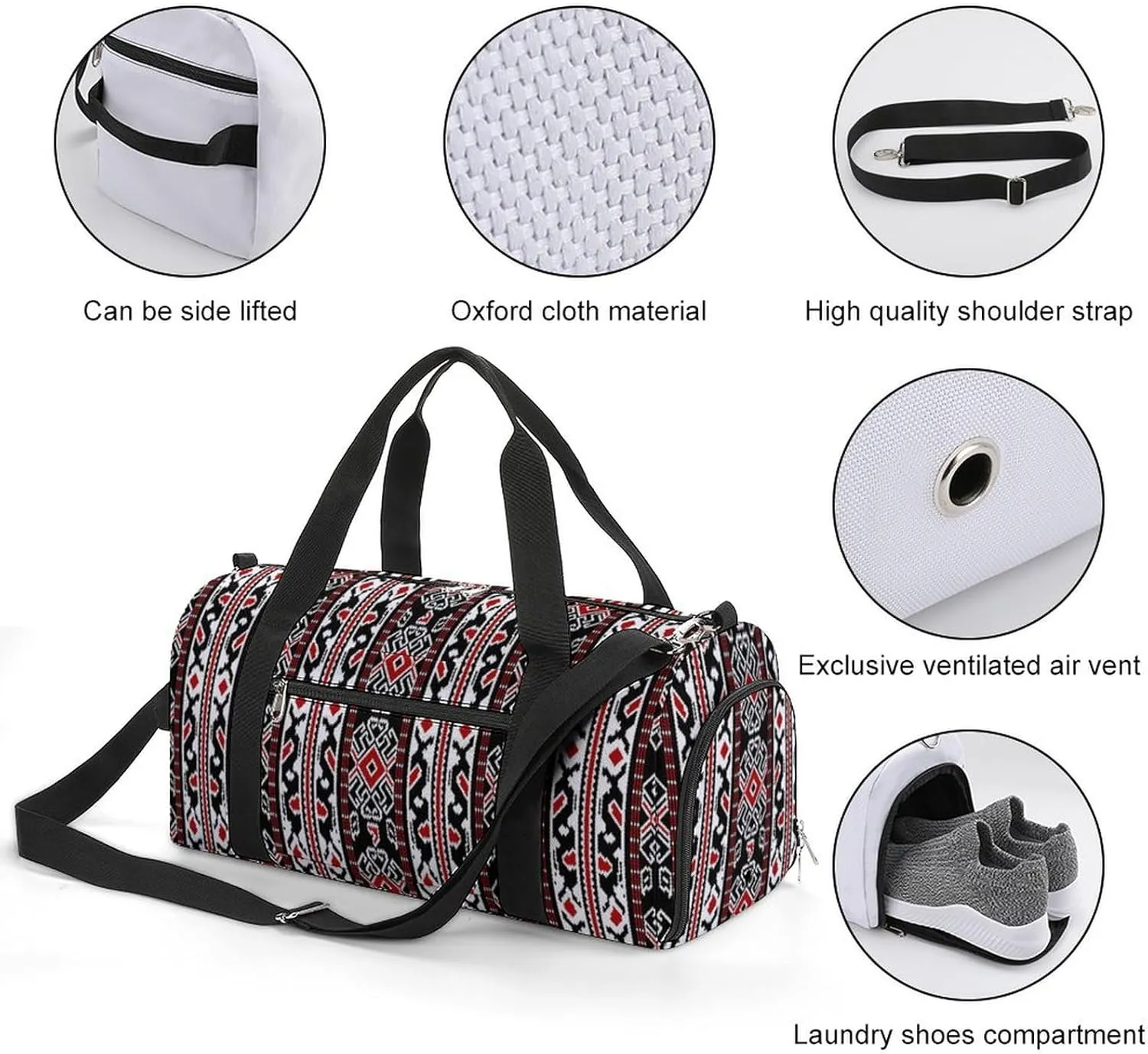Sport Gym Duffel with Shoe Compartment Wet Pocket, Folk-pattern-maluku-element Shoulder Travel Bag for Women Men, style-4