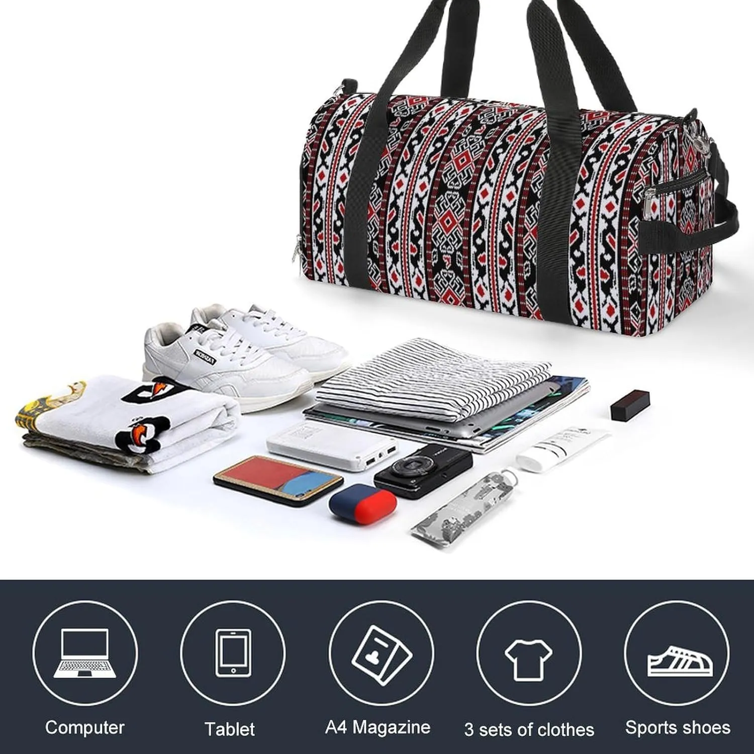 Sport Gym Duffel with Shoe Compartment Wet Pocket, Folk-pattern-maluku-element Shoulder Travel Bag for Women Men, style-4
