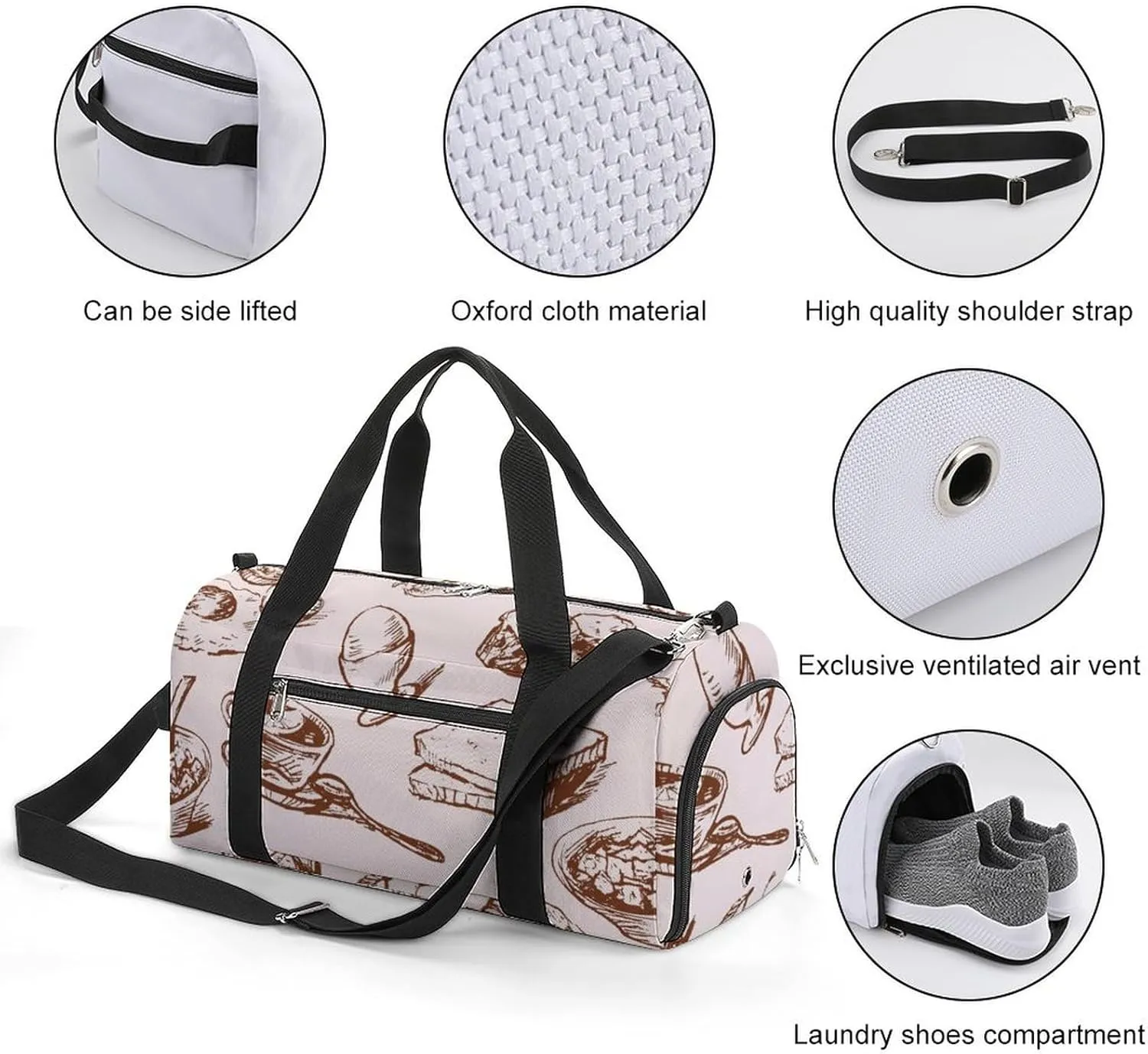 Sport Gym Duffel with Shoe Compartment Wet Pocket, Foodstuff Texture Shoulder Travel Bag for Women Men, style