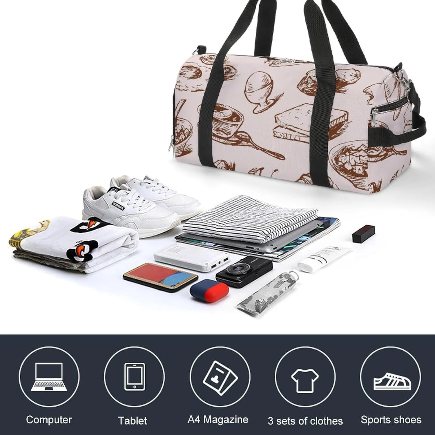 Sport Gym Duffel with Shoe Compartment Wet Pocket, Foodstuff Texture Shoulder Travel Bag for Women Men, style