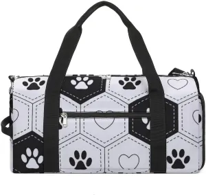 Sport Gym Duffel with Shoe Compartment Wet Pocket, Footprints-pet-hexagonal-grid Shoulder Travel Bag for Women Men, style-1