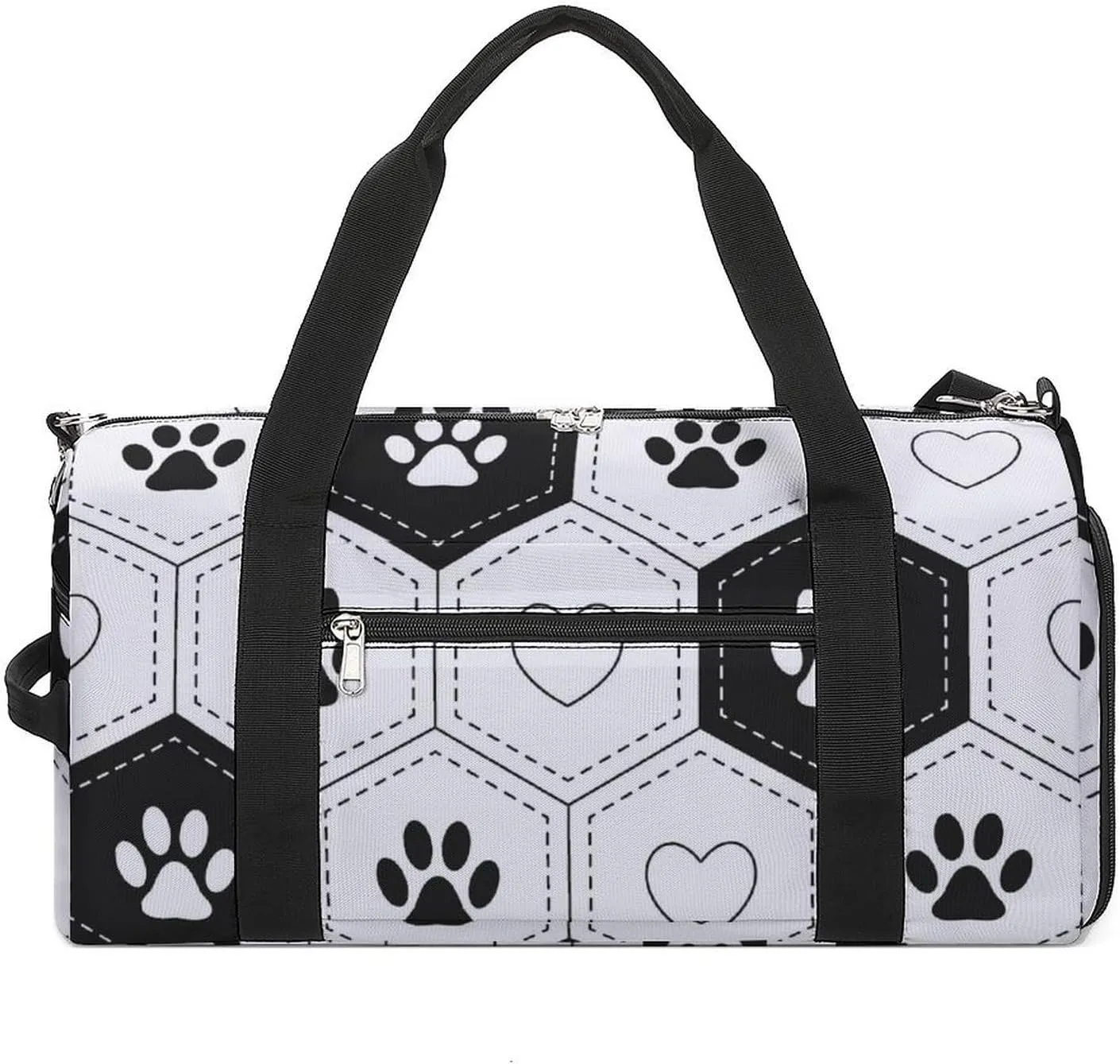 Sport Gym Duffel with Shoe Compartment Wet Pocket, Footprints-pet-hexagonal-grid Shoulder Travel Bag for Women Men, style-1