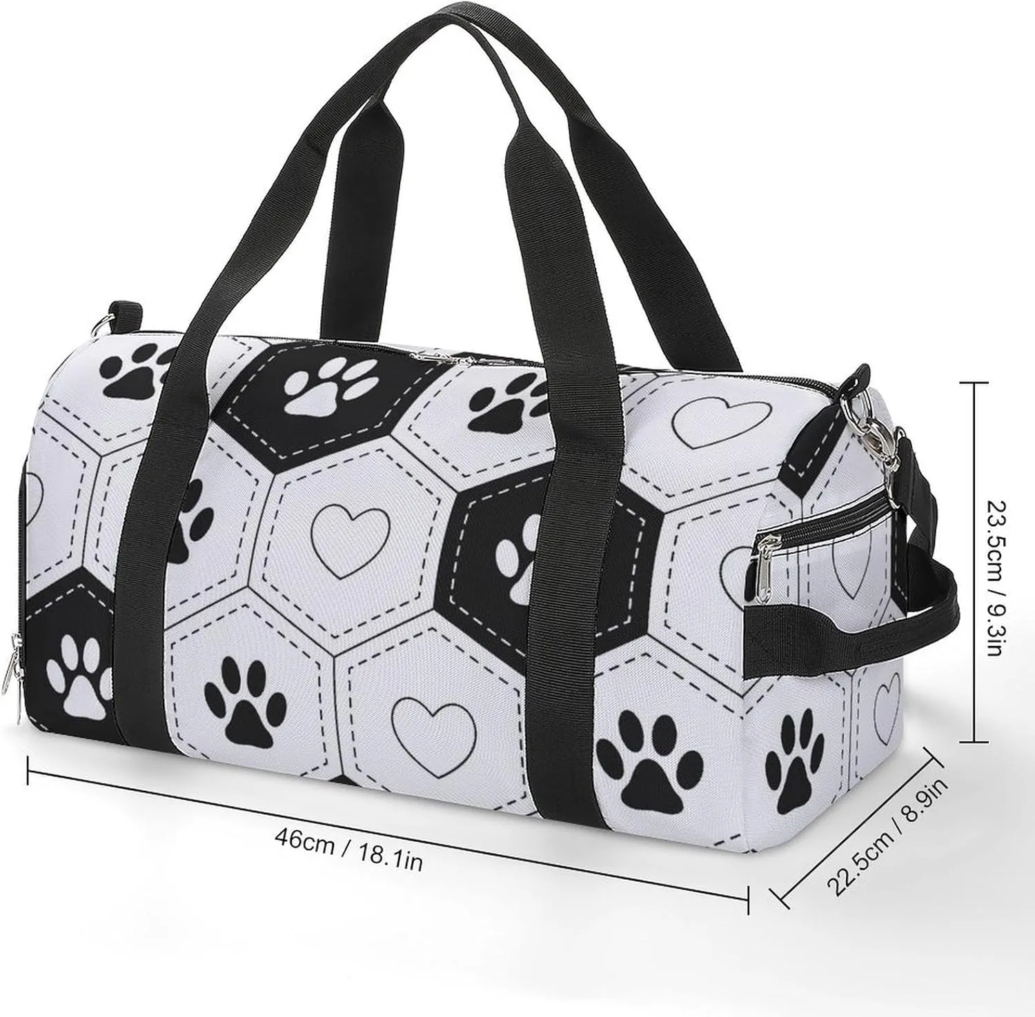 Sport Gym Duffel with Shoe Compartment Wet Pocket, Footprints-pet-hexagonal-grid Shoulder Travel Bag for Women Men, style-1