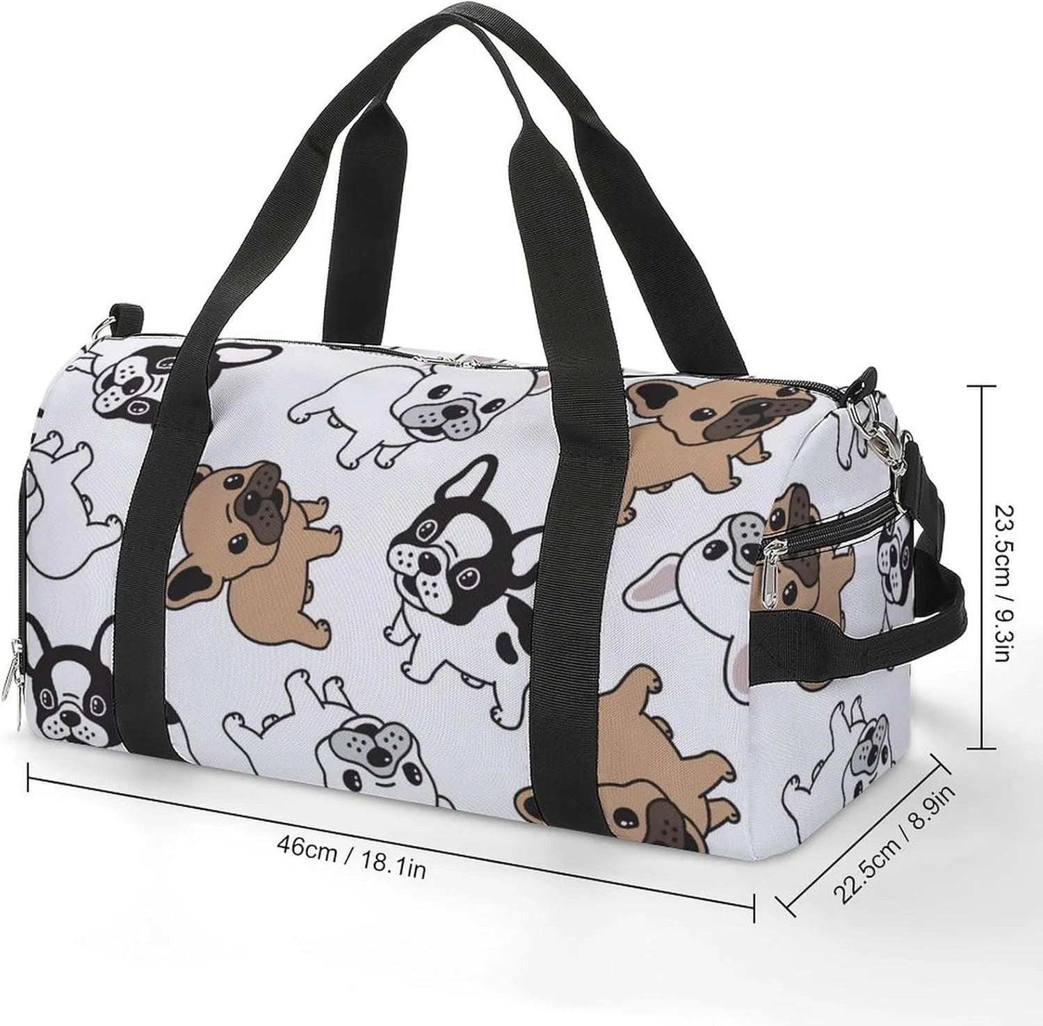 Sport Gym Duffel with Shoe Compartment Wet Pocket, French-bulldog-pattern-cartoon Shoulder Travel Bag for Women Men, style-2