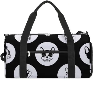Sport Gym Duffel with Shoe Compartment Wet Pocket, French-bulldog-polka-dot Shoulder Travel Bag for Women Men