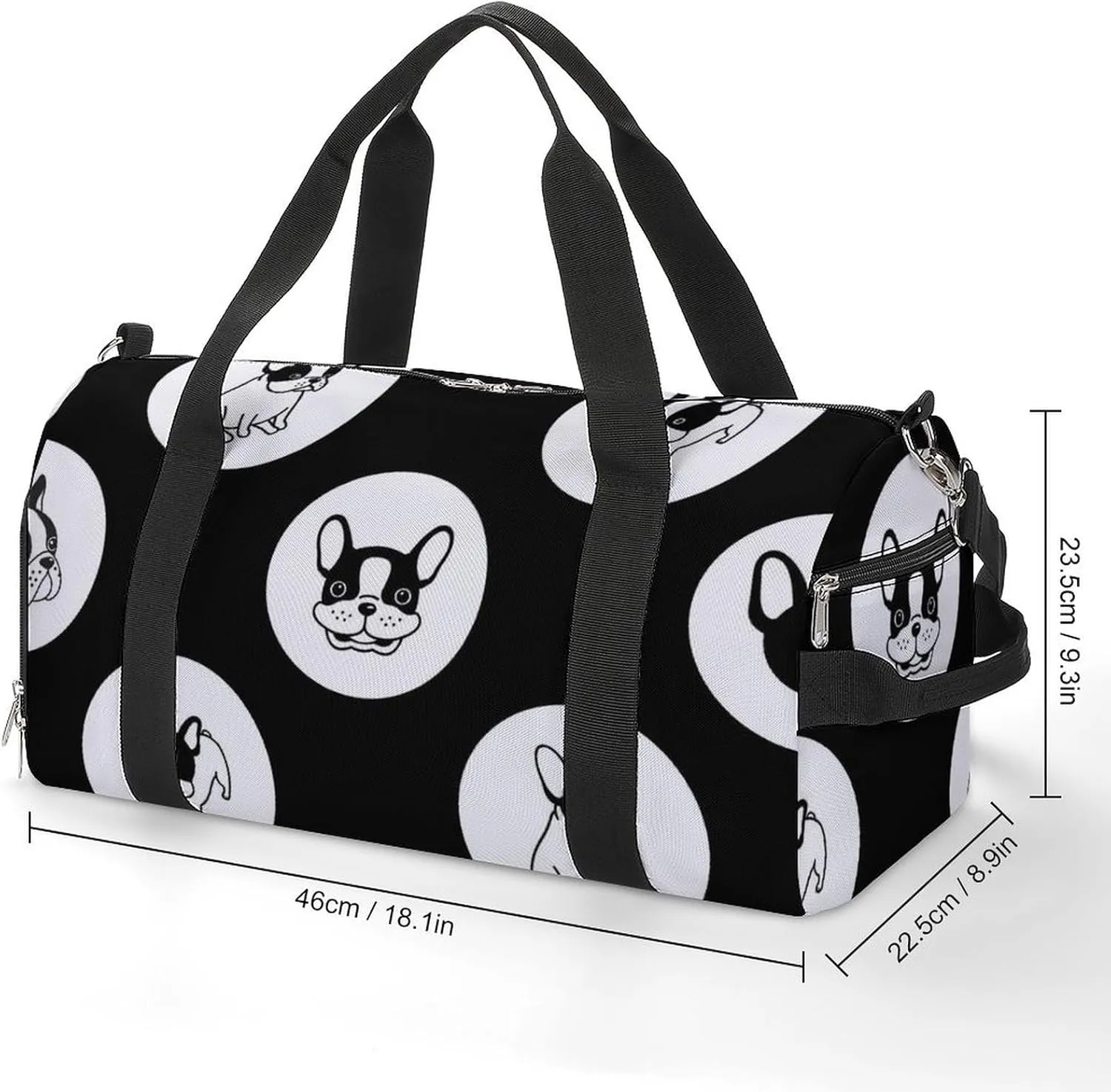 Sport Gym Duffel with Shoe Compartment Wet Pocket, French-bulldog-polka-dot Shoulder Travel Bag for Women Men