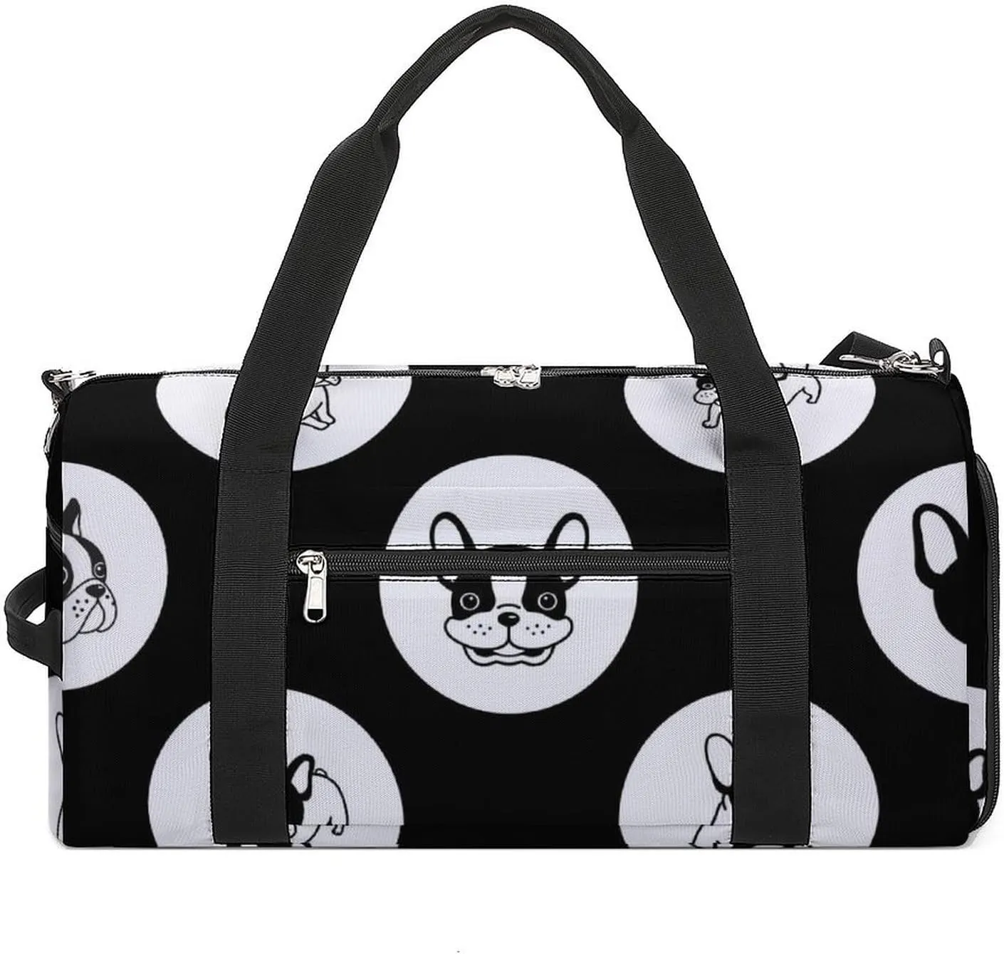Sport Gym Duffel with Shoe Compartment Wet Pocket, French-bulldog-polka-dot Shoulder Travel Bag for Women Men