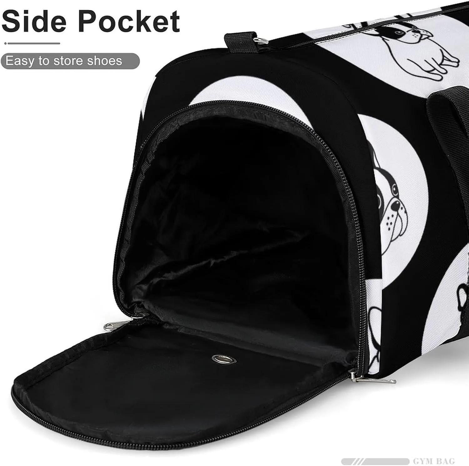 Sport Gym Duffel with Shoe Compartment Wet Pocket, French-bulldog-polka-dot Shoulder Travel Bag for Women Men