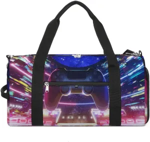 Sport Gym Duffel with Shoe Compartment Wet Pocket, Game-joypad-colorful-lights Shoulder Travel Bag for Women Men, style-1