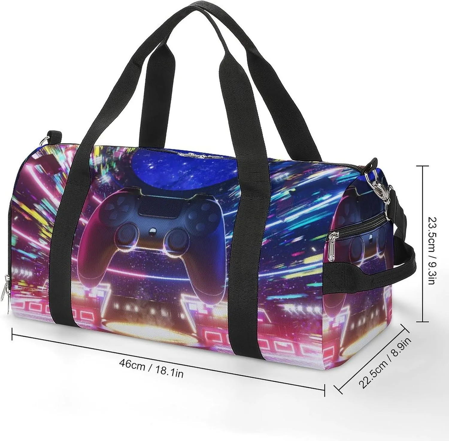 Sport Gym Duffel with Shoe Compartment Wet Pocket, Game-joypad-colorful-lights Shoulder Travel Bag for Women Men, style-1