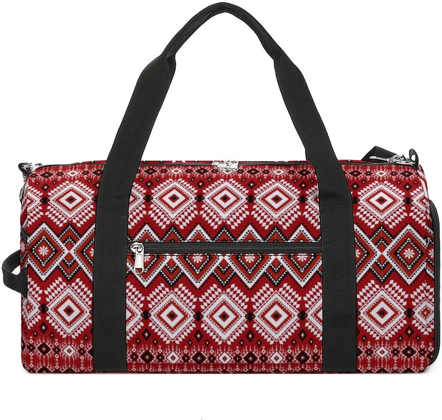 Sport Gym Duffel with Shoe Compartment Wet Pocket, Geometric-ethnic-asian-oriental Shoulder Travel Bag for Women Men