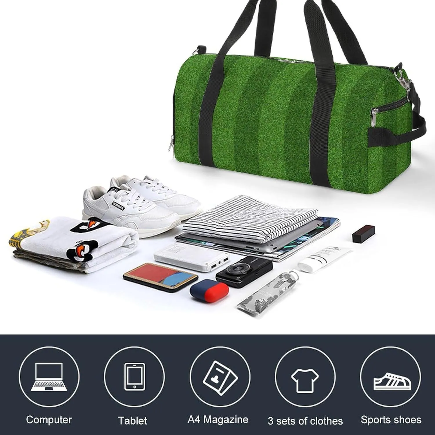 Sport Gym Duffel with Shoe Compartment Wet Pocket, Green-grass-field-pattern Shoulder Travel Bag for Women Men, style-3