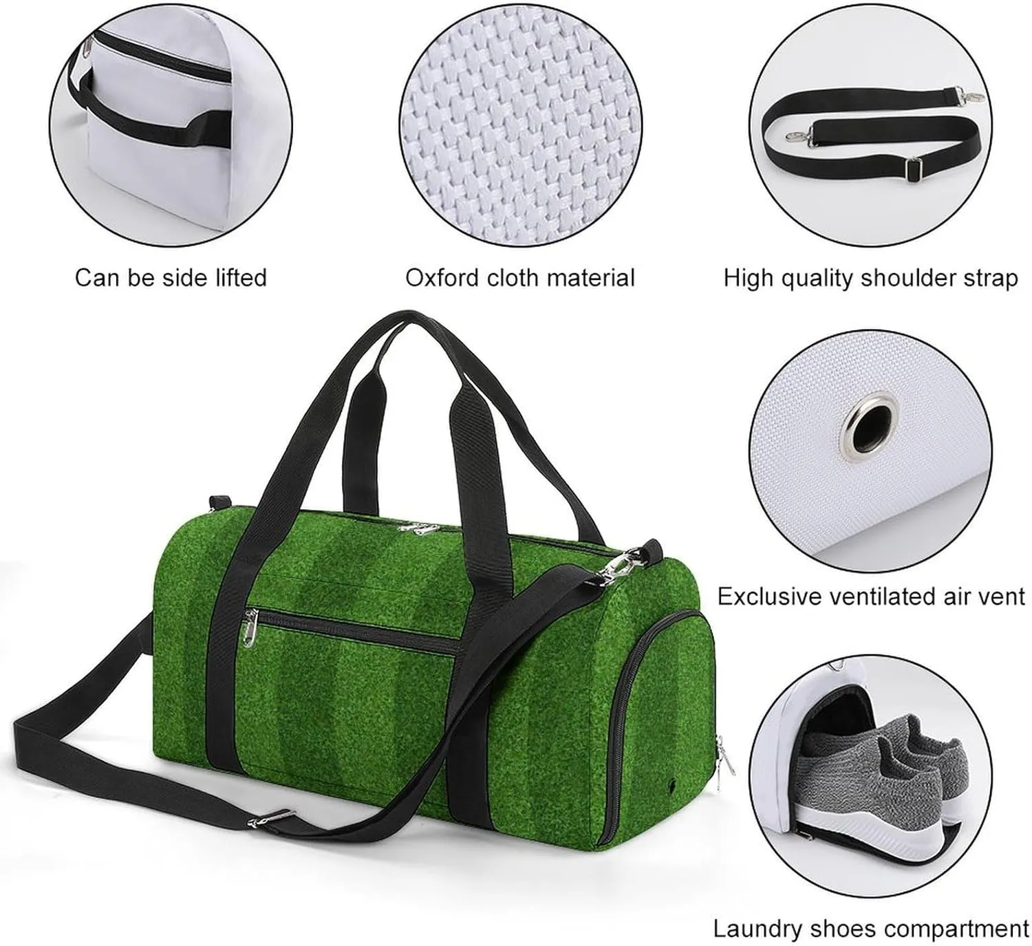 Sport Gym Duffel with Shoe Compartment Wet Pocket, Green-grass-field-pattern Shoulder Travel Bag for Women Men, style-3