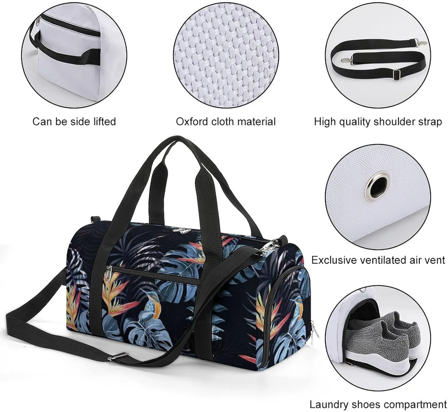Sport Gym Duffel with Shoe Compartment Wet Pocket, Heliconia-bird-tropical-print Shoulder Travel Bag for Women Men
