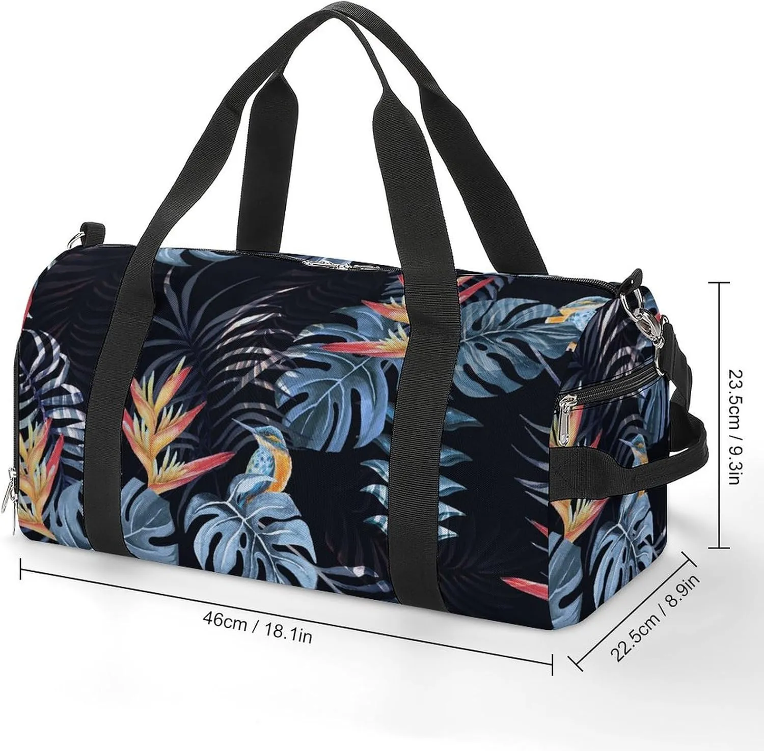 Sport Gym Duffel with Shoe Compartment Wet Pocket, Heliconia-bird-tropical-print Shoulder Travel Bag for Women Men