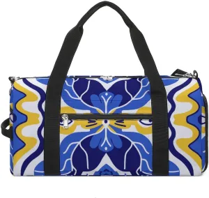 Sport Gym Duffel with Shoe Compartment Wet Pocket, Majolica-patterns3 Shoulder Travel Bag for Women Men