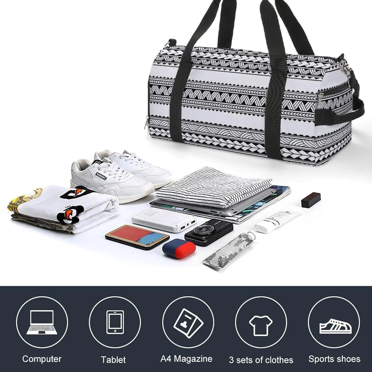 Sport Gym Duffel with Shoe Compartment Wet Pocket, Maoris-polynesians-tattoos Shoulder Travel Bag for Women Men, style-2