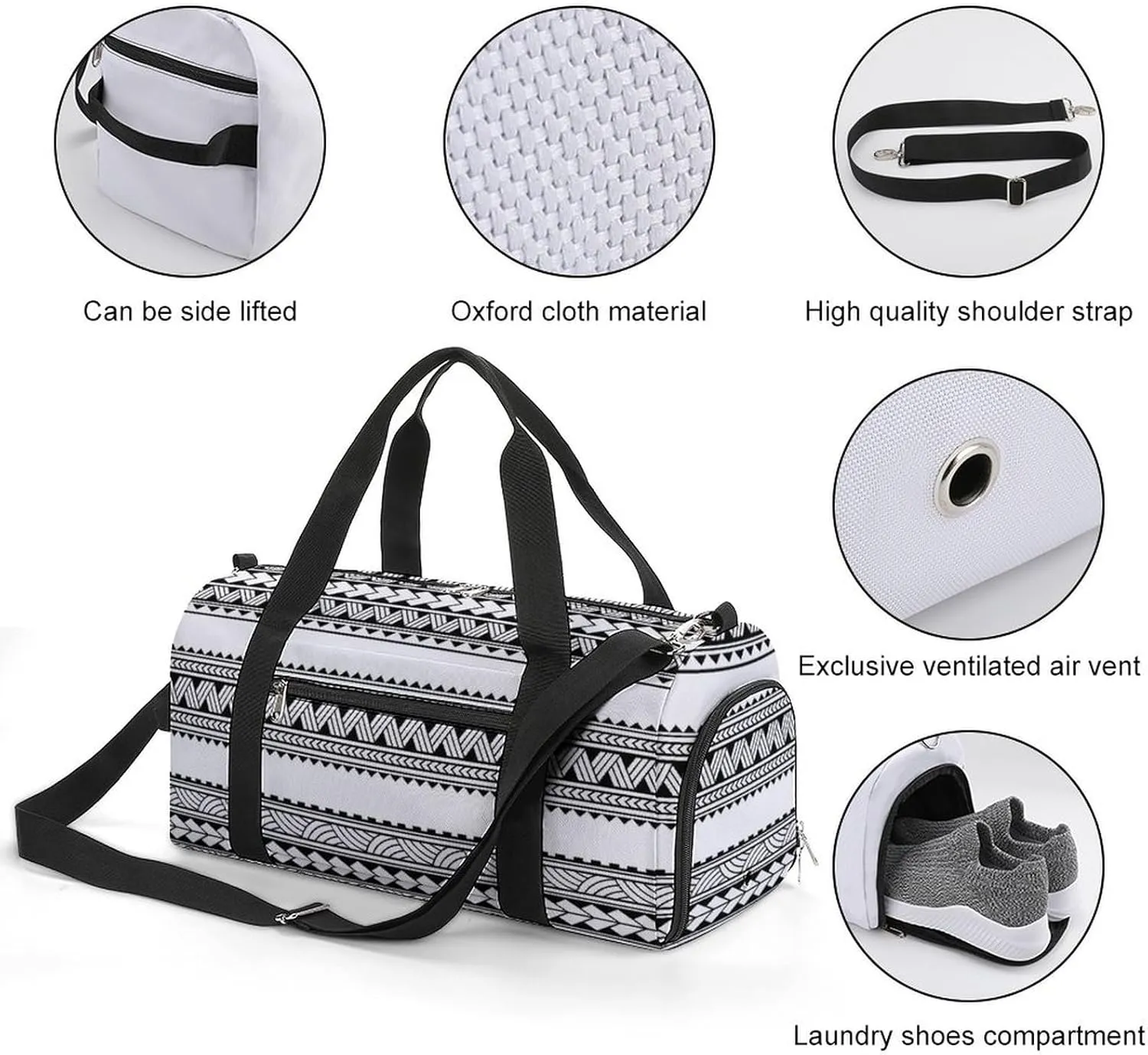 Sport Gym Duffel with Shoe Compartment Wet Pocket, Maoris-polynesians-tattoos Shoulder Travel Bag for Women Men, style-2